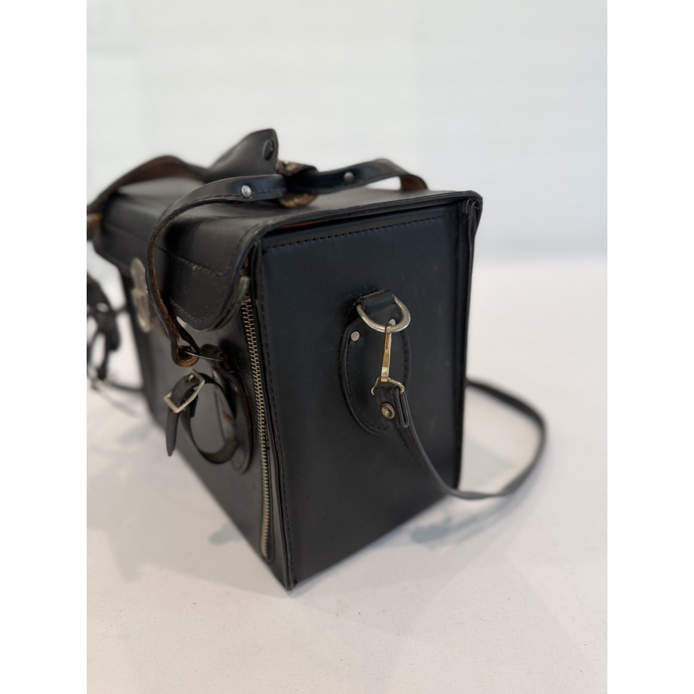 Vintage Large Black Leather Camera Hard Case w/ compartments & handle Japan Y2K - Picture 11 of 12